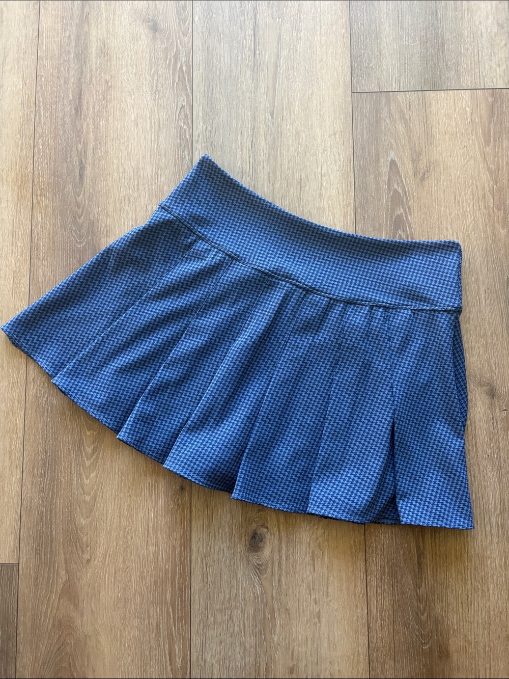 aerie Navy Micro-Check Pleated Mini Skort